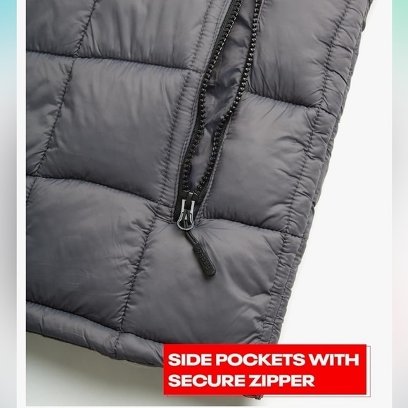 REEBOK MENS QUILTED, INSULATED WINTER PUFFER VEST SLEEVELESS GREY SIZE MEDIUM - Picture 11 of 11
